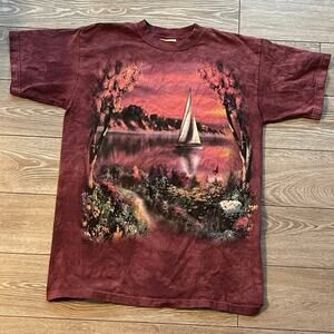 Vintage The Mountain Sunset Sailboat Tee USA Made VTG L Rare Graphic